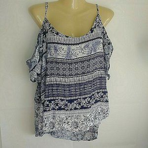 Cold Shoulder Top Navy Blue White Size Plus 2X